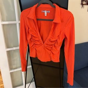 Red Orange Urban Outfitters Ruched Front Long Sleeve